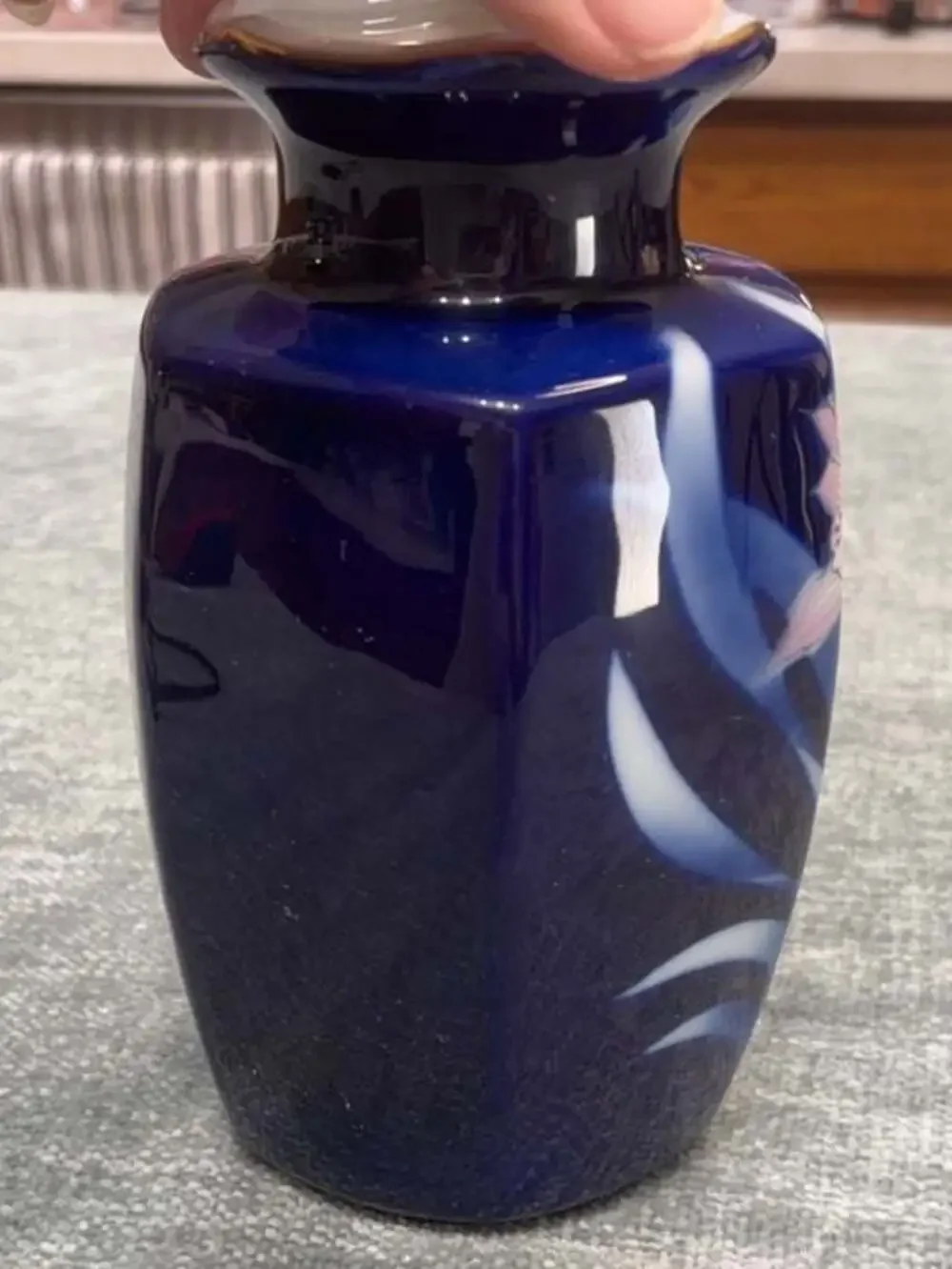 Pier One Japanese Cobalt Blue Porcelain Floral Vase 6 Inch